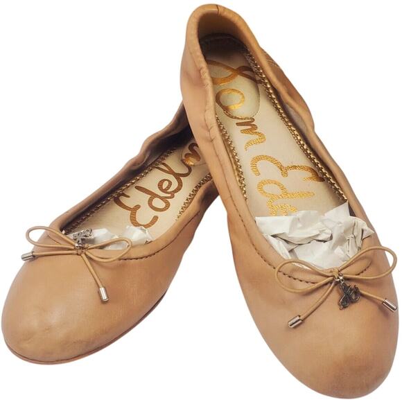 Sam Edelman Felicia Nude Beige Leather Ballet Flats 7.5M Womens Shoes size 7 .5 - Picture 1 of 7